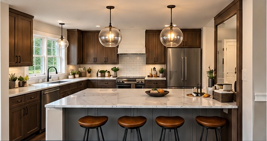 Renovated kitchen with island seating
